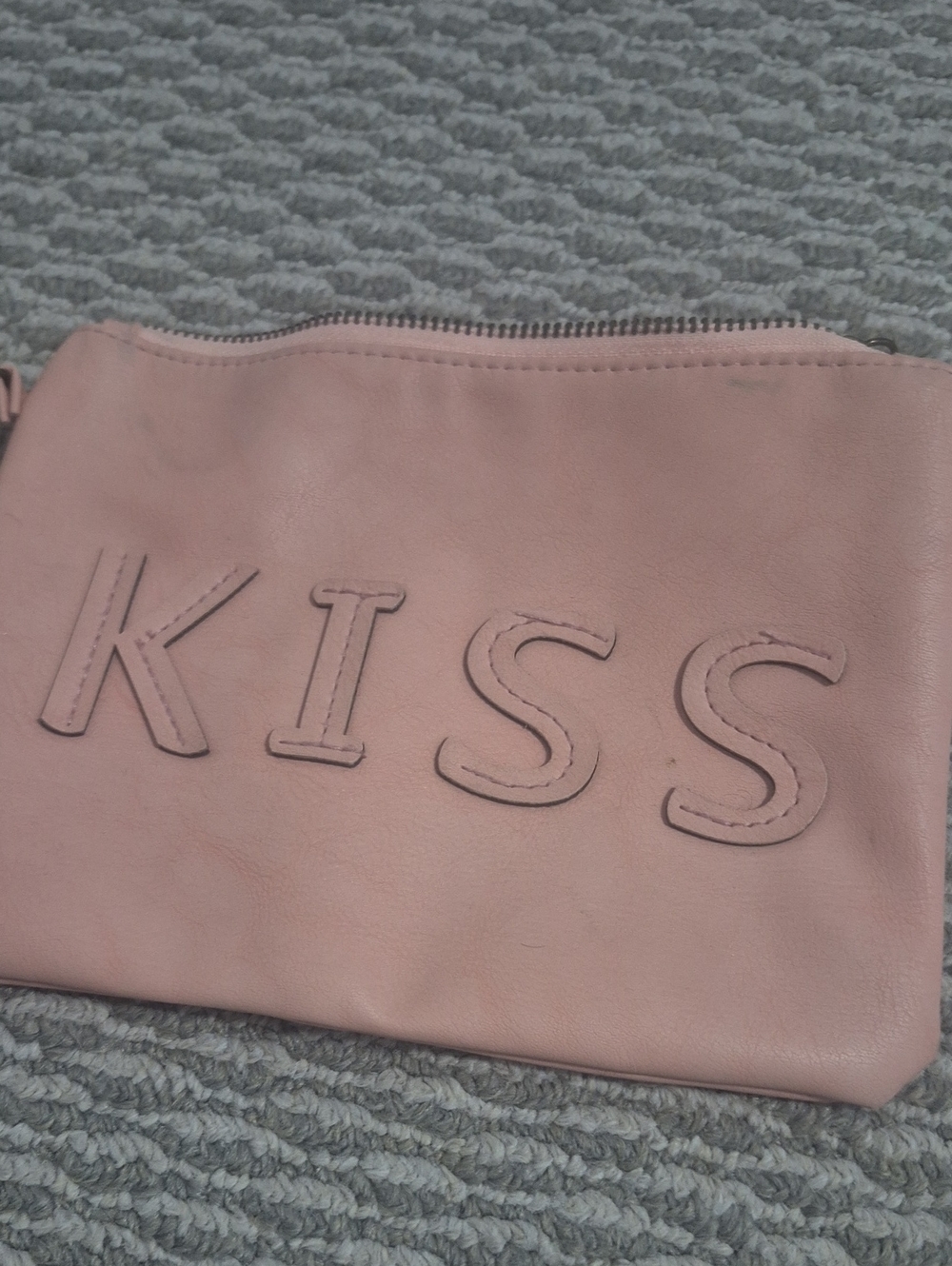 Under One Sky Pink Embossed KISS Leather Wristlet